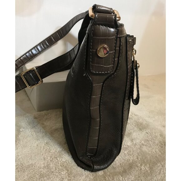 Hilary Radley Purse Brown Leather Crossbody Croc Embossed & Leopard Lining 10 x - Picture 4 of 15